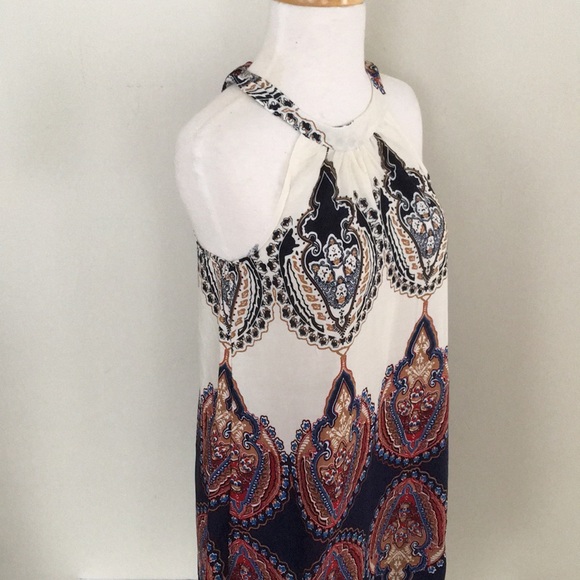 Hippie Boho Beach Dress Blue White Mini - Picture 3 of 4